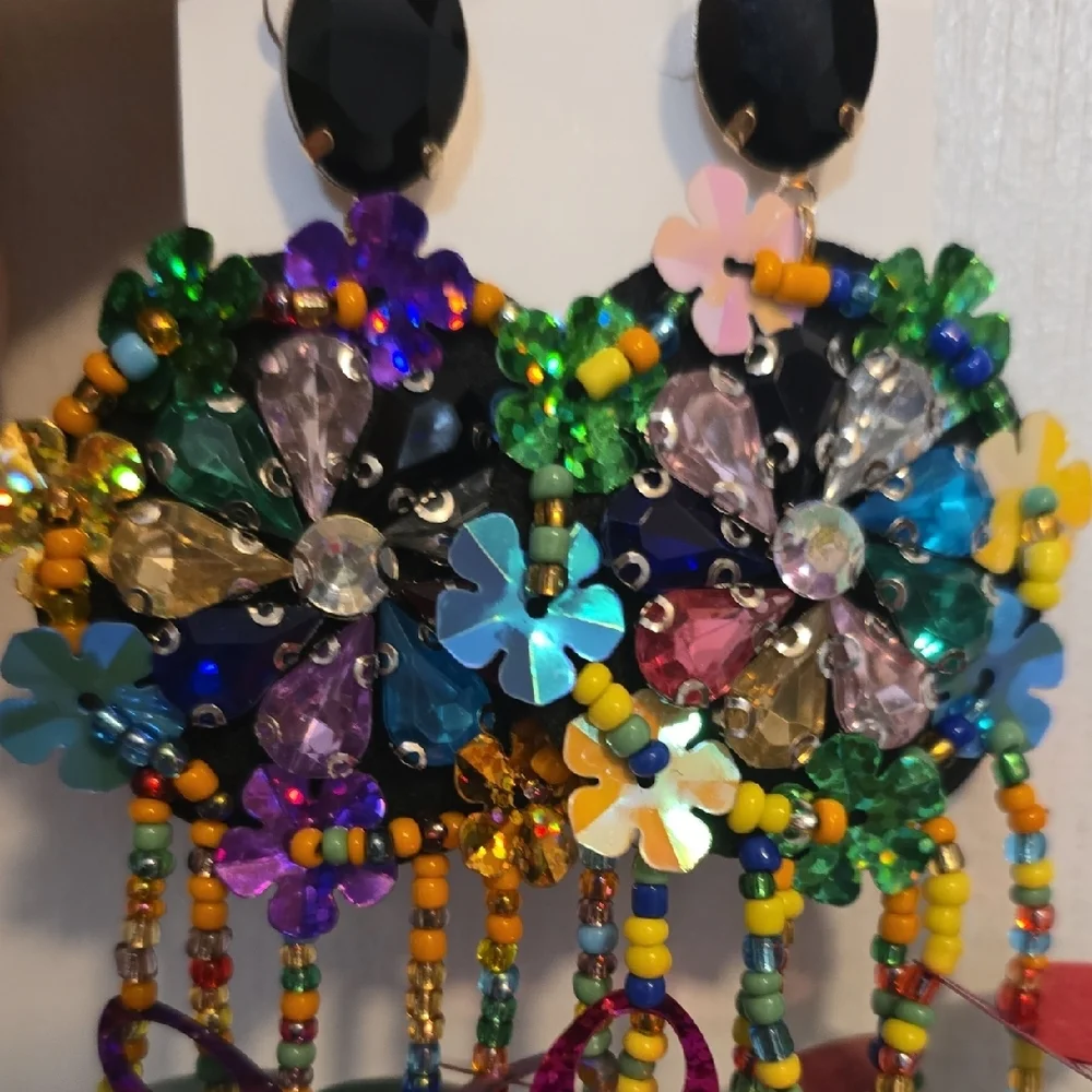 Multicolor Statement Earrings Marti Gra - Picture 4 of 5